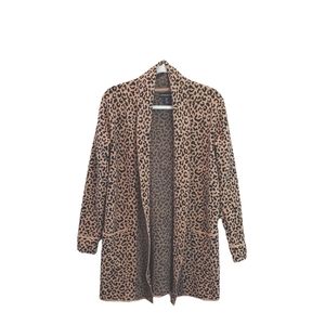 Cyhthia Rowley women brown animal print open cardigan blazer jacket size small